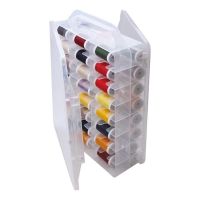 46 Grids Sewing Organizer, Double Sided Thread Box Storage, Portable Clear Plastic Organizer Box (Clear)