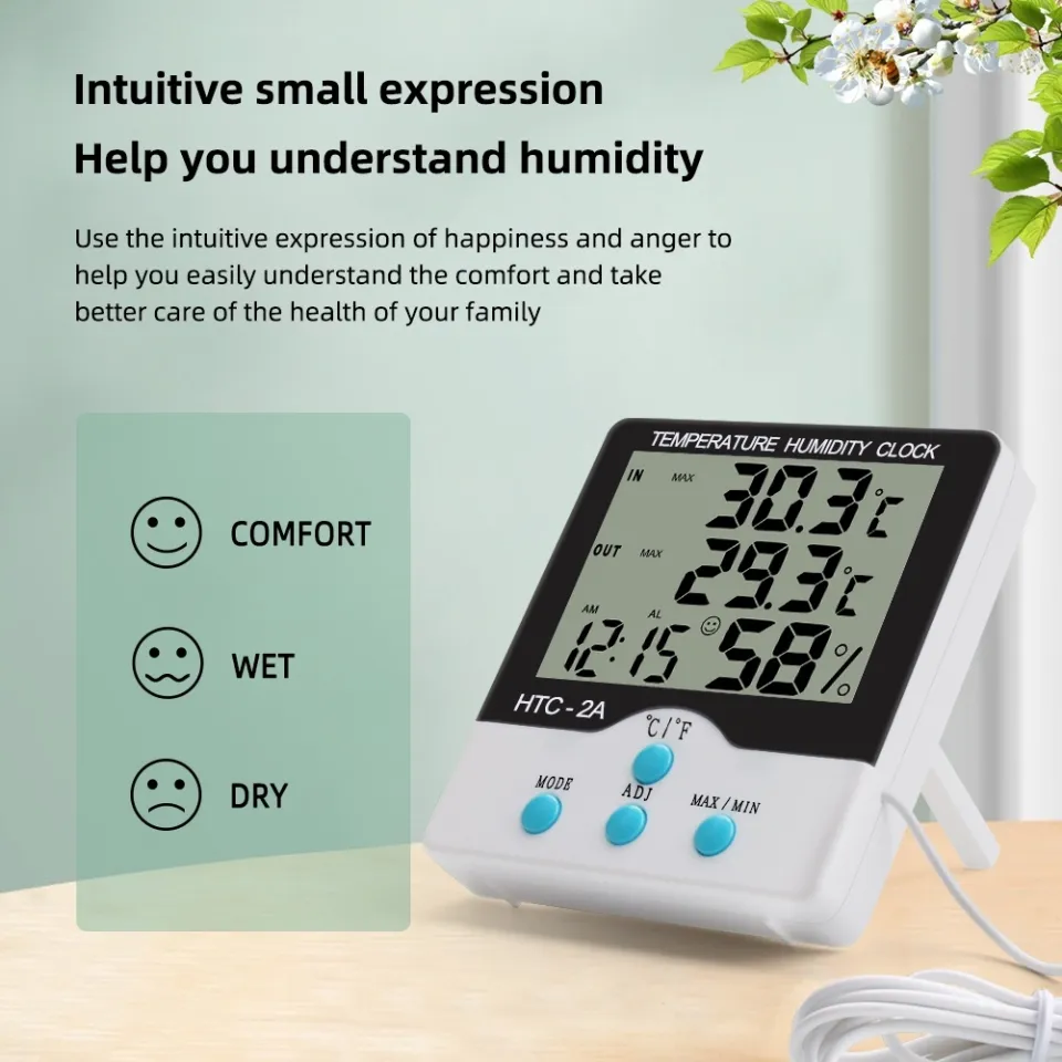 HTC-2A Digital Temperature and Humidity Meter with Clock and Alarm