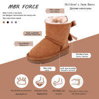 MBR FORCE 2020 Fashion Genuine leather fur lined Boys Girls bowknots pendant ankle snow boots for children winter shoes flats