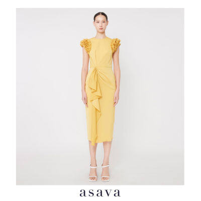 [asava ss23] Abigail Ruffle Draped Dress เดรส แขนกุด แต่งระบายต้นแขน แต่งเดรปด้านหน้า