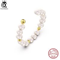 ORSA JEWELS Trendy Natural Freshwater Pearl Rings 925 Sterling Silver 14K Gold Plated Adjustable Finger Ring Jewelry GPR11