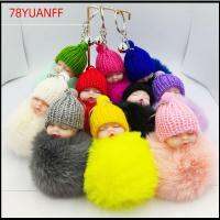 78YUANFF 3PCS 10สี พวงกุญแจทารกนอนหลับ ตุ๊กตาสำหรับเด็ก ตุ๊กตาผ้าพลัฌ พวงกุญแจหมวกถัก น่ารักมากๆ พวงกุญแจเครื่องประดับขนปุย จี้ห้อยกระเป๋า