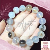 สร้อยข้อมือหิน อาเกตสีขาว White Agate กำไลหินนำโชค กำไลหินมงคล สร้อยข้อมือหินนำโชค หินแท้ 100% ขนาด 12.5 มิล