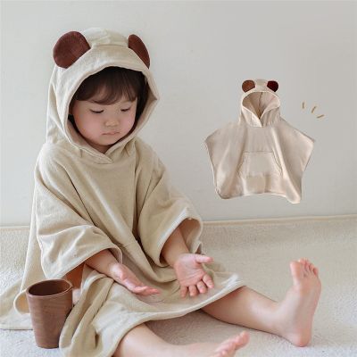 Ins Korean Baby Cute Cotton Hooded Bath Towels Kids Cloak Bathrobe Soft Wrap Blanket for Infants Newborn Boys Girls Pajamas
