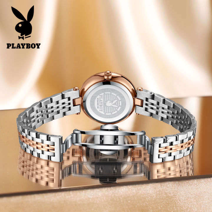 ขายพิเศษในปี2023-playboy-american-brand-100-นาฬิกาหรูหราของแท้สำหรับผู้หญิงสายสแตนเลส