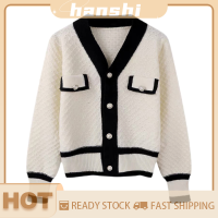 hanshi [2023 new HOT FASHION] lazlook เสื้อสเวตเตอร์ถักคอวีสำหรับผู้หญิงเสื้อสเวตเตอร์ลำลองแนวย้อนยุค