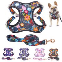 【FCL】❅✵◎ Floral Printed Reflective Dog Harness And Leash Set Adjustable Medium Large Dogs Walking