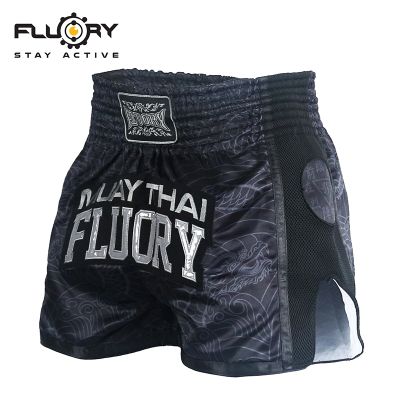 FLUORY Muay กางเกงขาสั้นลายแบบไทยเสื้อผ้า Sanda สำหรับเด็กกางเกงต่อสู้เกมฝึกฝนการต่อสู้กางเกงมวยพิมพ์ลายสำหรับผู้ใหญ่