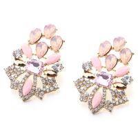 Multicolor Rhinestone Flower Pendant Stud Gemstone Earring Retro Style Ear Studs MZ#CN068