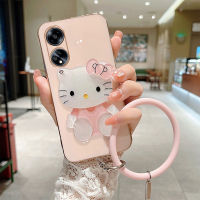 เคสโทรศัพท์ OPPO A98 5G 2023ล่าสุดพร้อมสายรัดซิลิโคนและรูปทรงแมวน่ารักกระจกแต่งหน้าปลอกอ่อนยาง เคสOPPO A98 5Gสวย