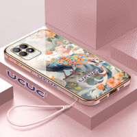 Kingsons เคสนิ่มสำหรับ Realme 8 5G Realme 8i Realme 8 Pro Realme 9 Realme 9i Realme 9i 5G ขอบสี่เหลี่ยมนกยูงดอกไม้เคสโทรศัพท์มีลายเคสป้องกันด้วยไฟฟ้า