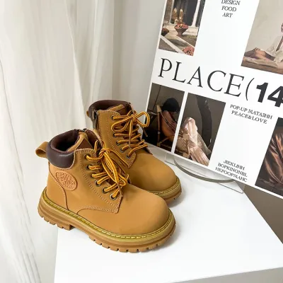 [COD] Beibei childrens shoes boys and girls handsome casual all-match boots British style chunky heel short autumn winter
