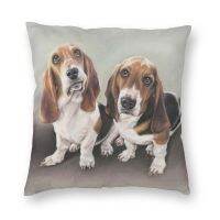 xzx180305   Brothers Bassett Hounds Dog Portrait Square หมอนการตกแต่งบ้านน่ารักสัตว์เลี้ยงลูกสุนัขเบาะโยนหมอนสำหรับห้องนั่งเล่นพิมพ์ pillow cases