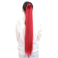 Synthetic Long Straight Red Ombre Ponytail Hairpiece Natural Fake Velcro Wrap Clip-on Ponytail Extensions Afro Ponytail Wig  Hair Extensions  Pads