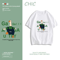 CHIC ผ้าฝ้ายแท้ เป็ดการ์ตูนน่ารักพิมพ์เสื้อยืดแขนสั้น สไตล์สบาย ๆ T0529