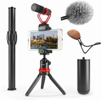 Movo VXR10+ Smartphone Video Rig with Mini Tripod, Phone Grip, and Video Microphone Compatible with iPhone 11, 11 Pro, XS, XR, X, 8, 7, 6S, 6, 5S and Android - for YouTube, TIK Tok, Filming, Vlogging