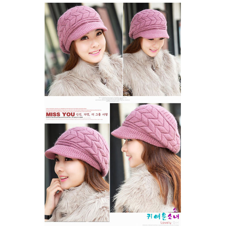 shiqinbaihuo-ผู้หญิงถักหมวกฤดูหนาวที่อบอุ่นถักถุงหมวกหมวกหมวกสกี
