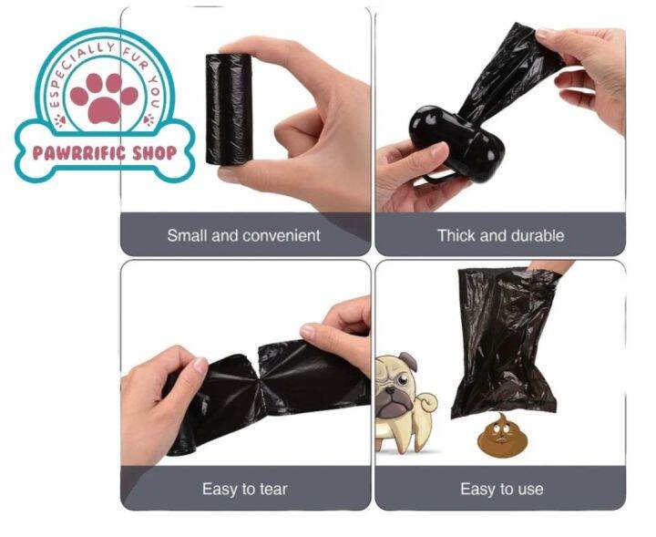 Pet Poop Bag Refill Garbage Waste Disposable Black Poop Bag（15 Bags Per Roll) Lazada PH