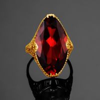 Szjinao Gold Marquise Cut Garnet Ring Women Luxury Red Massive Stone Vitoria Wedding Party Jewelry Gift For Wife High Quality