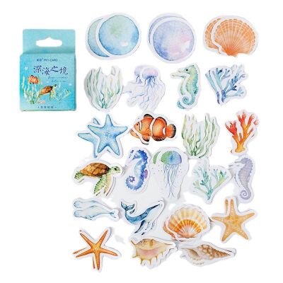 hot！【DT】✢  46pcs Sea Animals Label Boxed Stickers Stationery Scrapbooking Diy Diary Album Stick
