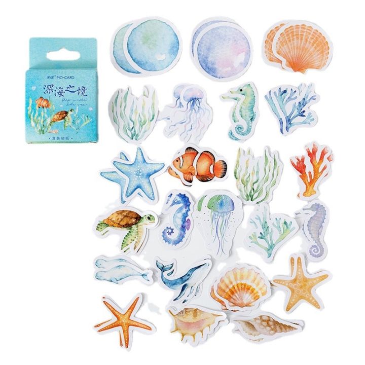 hot-dt-46pcs-sea-animals-label-boxed-stickers-stationery-scrapbooking-diy-diary-album-stick