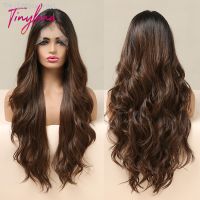 Brown Long Body Wave Lace Front Synthetic Wigs Natural Transparent Lace Frontal Wig for Women Pre Plucked Cosplay Heat Resistant [ Hot sell ] ea1voy