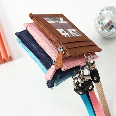 【CW】❂﹍۩  Leather Credit Card Holder with Neck Lanyard Men Multi-card Coin Money Wallet Student Bus ID Purse