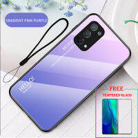 สำหรับ OPPO A74 5G เคสโทรศัพท์ [กระจกเทมเปอร์] Gradient รูปแบบที่มีสีสันกลับกระจกนิรภัยกรอบ TPU แบบนุ่มกันกระแทก Anti-Scratch ป้องกันฝาหลัง