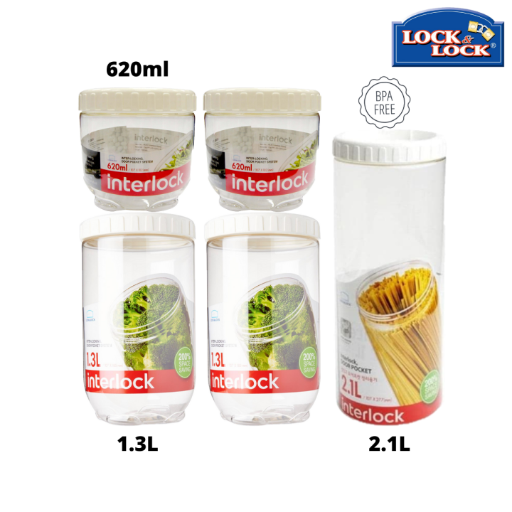 LocknLock 620ml*2 + 1.3L*2 + 2.1L Stackable Interlock Food Container