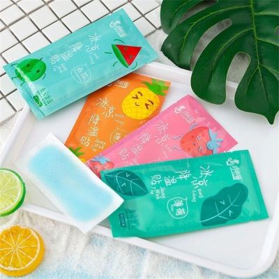 【YF】 2pcs Summer Cool Paste Fruit Flavor Ice Cooling Stickers Student Military Training Heat Prevention