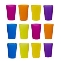 12pcs Plastic Rainbow Cup Picnic Travel Portable Color Barbecue Camping Festival Birthday Cups Tea Coffee Cup Set (Mixed Color)