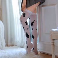 RTUSW Lovely Kawaii Women Cosplay Stockings Cow Printed Pantyhose Thigh High Stockings Cow Spots Printed