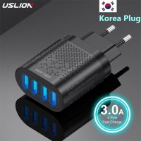 USLION อะแดปเตอร์ชาร์จในรถยนต์โทรศัพท์มือถือ QC3.0 3A เครื่องชาร์จ USB 48W สำหรับแท่นชาร์จผนัง Ipad 14ชิ้น4พอร์ต