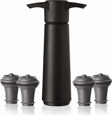 Vacu Vin Wine Saver Pump Black with Vacuum Wine Stopper - Keep Your Wine Fresh for up to 10 Days - 1 Pump 4 Stoppers - Reusable - Made in the Netherlands