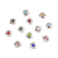 5pc 304 Stainless Steel Charms with Acrylic Rhinestone Faceted Birthstone Charms Heart Stainless Steel Color Mixed Color 8.2x7.2x3.2mm Hole: 1mm