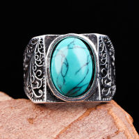 Vintage Tibet Boho Silver Color Green Resin Stone Rings For Women Party Turquoises Antique Big Oval Carved Flower Ring O5X729