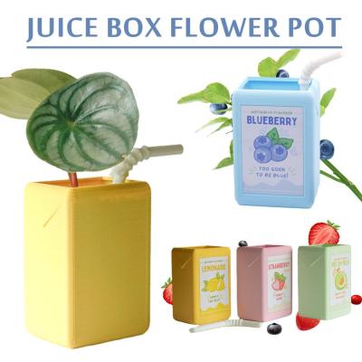 Cute Creative Resin Juice Box Flower Pot Home Decoration Plant Pot Vase Flower K1I1