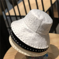 2022 Women Fashion Hats Black White Pearl Breathable Hollow Fisherman Hat Sun Protection Beach Sun Hat Foldable