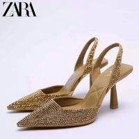 Zara รองเท้าส้นสูง ประดับเพชรเทียม สําหรับผู้หญิง