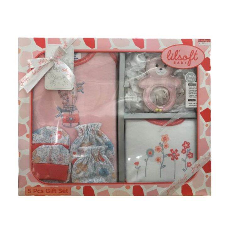 BAB ชุดของขวัญเด็กแรกเกิด Lilsoft Baby 5 Pcs Gift Set ชุดของขวัญเด็ก 5 ชิ้น ผ้าคอตตอน 100% ชุดของขวัญเด็กอ่อน เซ็ตเด็กแรกเกิด