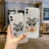 (ร้อน) สัตว์น่ารัก Bowknot Baby Owl เคสศัพท์สำหรับ X XR XS MAX 7 8 Plus SE 2020 12 13 Mini 11 Pro Max ฝาครอบโปร่งใส