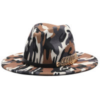 2021 new fedora hats women men camouflage wide brim casual jazz cap print luxury outdoor formal dress men women felted hat