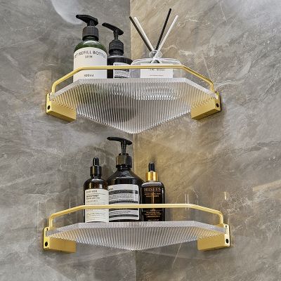 ✷ Acrylic Bathroom Corner Shelf Brushed Gold Wall-mounted Bathroom Towel Bar Storage Organizer Toilet Corner Shelf Rack Holder