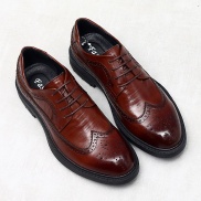 QBELY Fashion Print Genuine Leather Shoes Men Formal Dress Shoes British