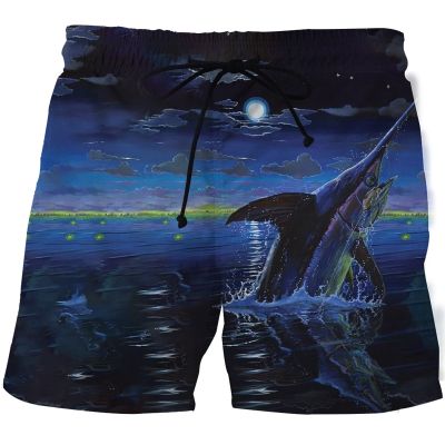 3D Gulf Fish Print Beach Shorts Men Summer Swimsuit Funny Swim Trunks Casual Sports Gym Short Pants homme Hawaii Cool Ice Shorts