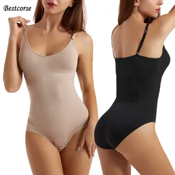 Flarixa Shapewear Women Tummy Control Seamless Body Shaper Thong Elastic Spaghetti  Strap Bodysuit Plus Size Shaping Corset