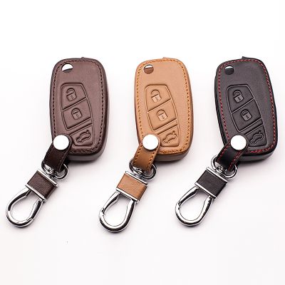 ○▥ High Quality Genuine Leather Key Chain Ring Cover 3 Button Fold For Fiat Panda Stilo Punto Doblo Grande Bravo 500 Ducato Minibus