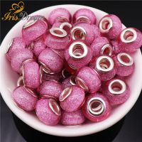 10Pcs Rondelle Glitter Round Big Hole Murano Resin Beads Spacer Fit Pandora Bracelet DIY Chain European Beads for Jewelry Making