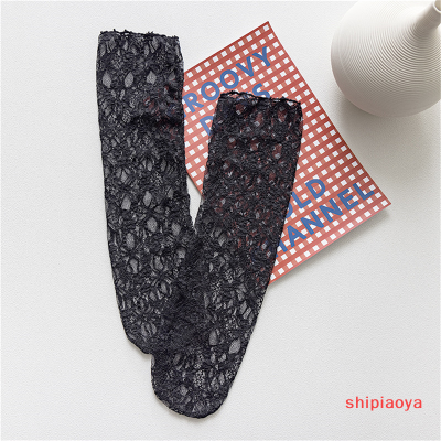 Shipiaoya ลูกไม้ดอกไม้ลายตาข่ายย้อนยุคสำหรับผู้หญิงโลลิต้าถุงเท้าโปร่งใสหลอดกลางบางถุงเท้าน่ารัก