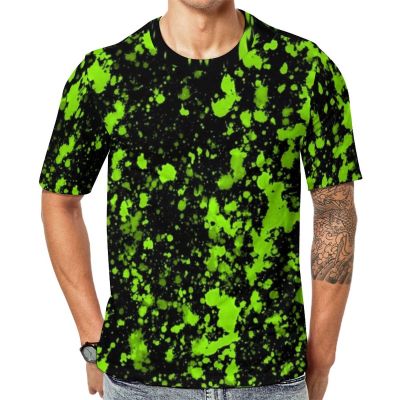 สีเขียวสีSplatter Tเสื้อผู้ชายCool Neonพิมพ์Streetwearเสื้อยืดแฟชั่นฤดูร้อนTeesแขนสั้นCustom Oversizeเสื้อผ้า
